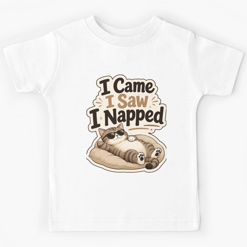 I Came I Saw I Napped Funny Cat Design Kids T-Shirt 120