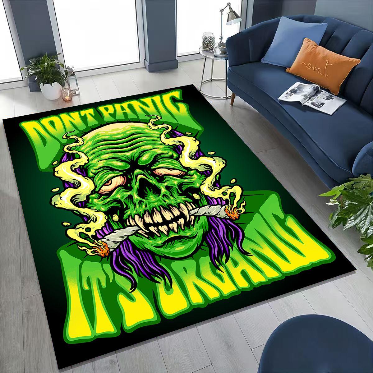 

3D Дым Клен Растения Марихуаны Череп Смерти Мультяшный Мото Ковер для Спальни Гостиной Дивана Домашний Коврик Декор, Большой Нескользящий Напольный Коврик 120x160cm( 47x62in )