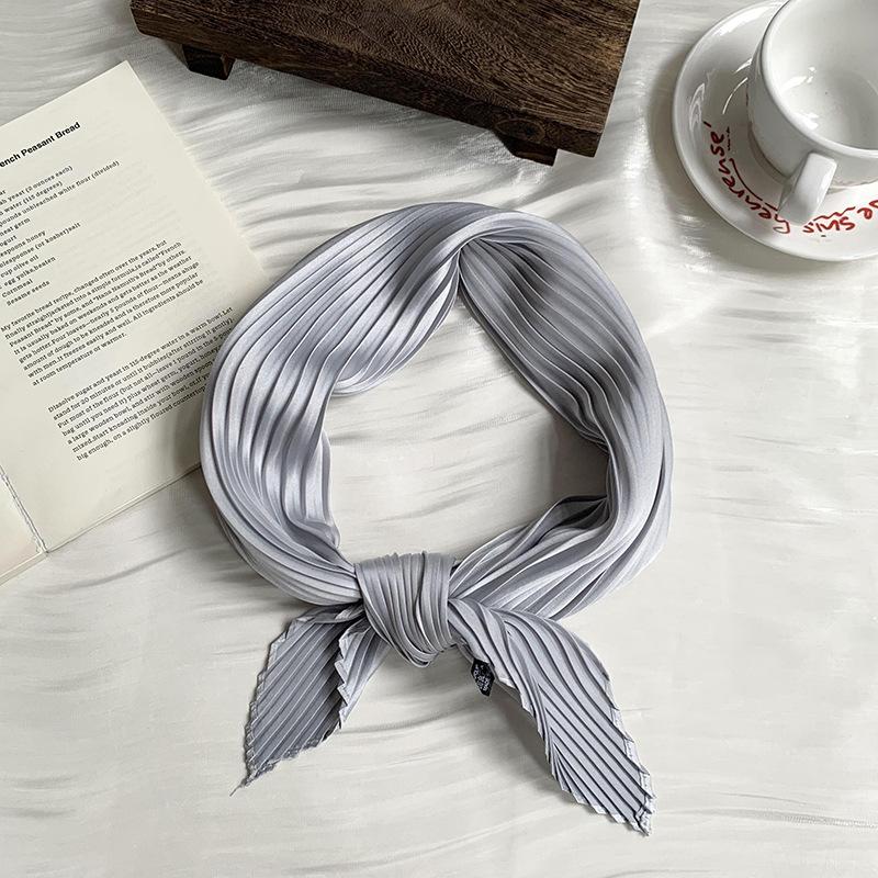 Crumpled rhombus silk scarf high-end new solid color versatile silk scarf neck small scarf streamer scarf shawl