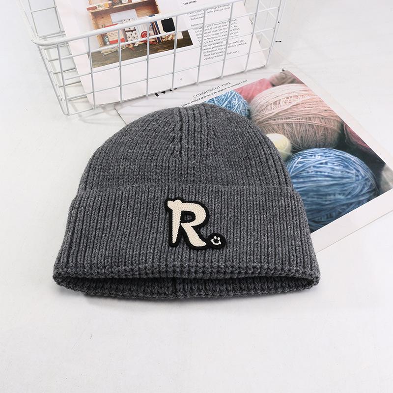 Korean Version New Solid Color Letter Knitted Hat Autumn and Winter Casual Versatile Wool Hat Student Face Little Couple Hat Women