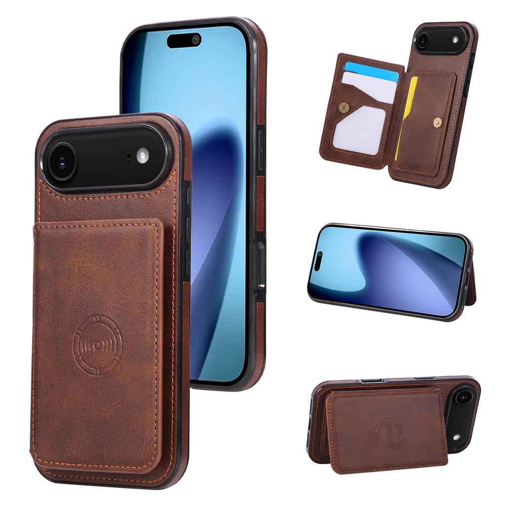For iPhone 17 Air Case Card Holder Kickstand PU Leather+TPU Phone Cover