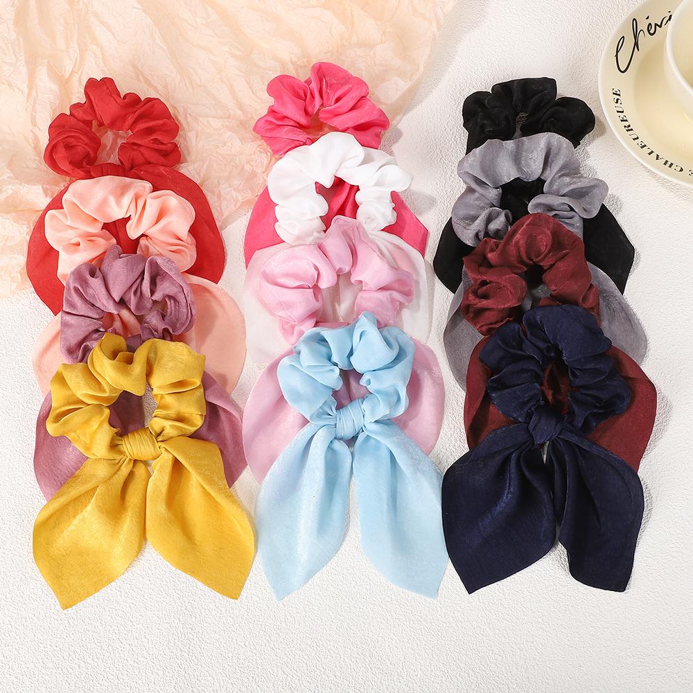 3pcs/set Elegant Chiffon Long Ribbon Hair Scrunchies for Women Girl Spring Ponytail Holder Hair Ties Hair Rope Bowknot Headwear