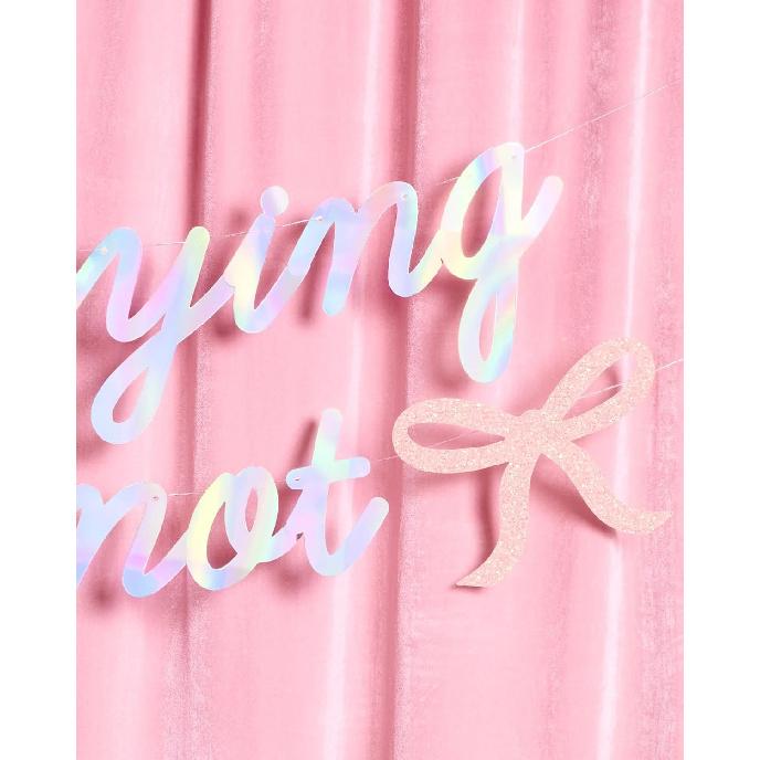 xo, Fetti She's Tying the Knot Banner - Iridescent Foil | 4.5 Ft. | Bow Bachelorette Decorations, Engagement Party Sign, Proposal Background, Bach