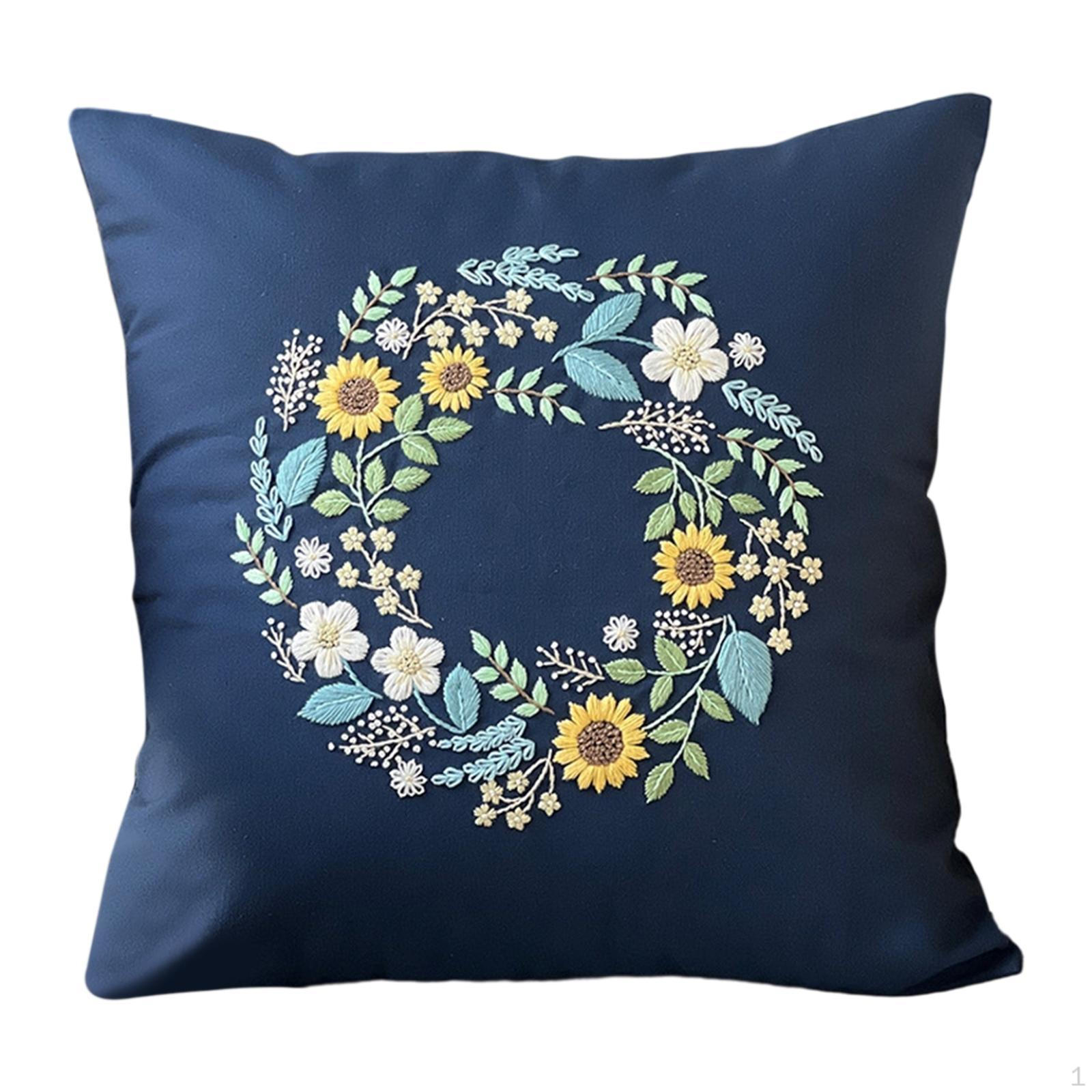 

Embroidery Pillow Cover Kit Cross Half Finished Home Decor DIY Pillowcase for Bedroom Beginners Sunflower Wreath