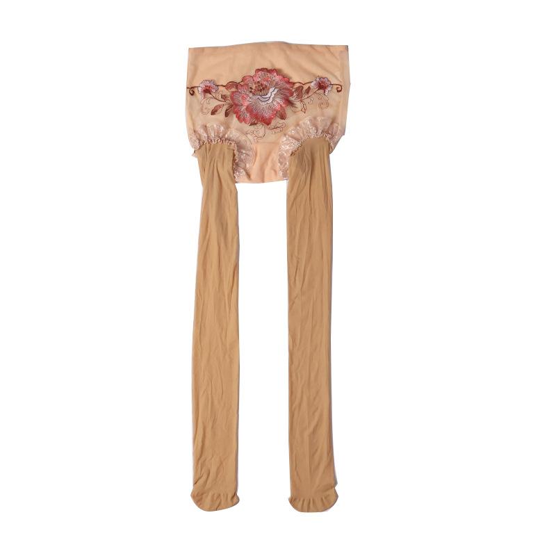 Sexy8DShiny Stockings with Embroidered Panties, One-Piece Open-Crotch Stockings, Glossy and Silky912Needle Oil Tights