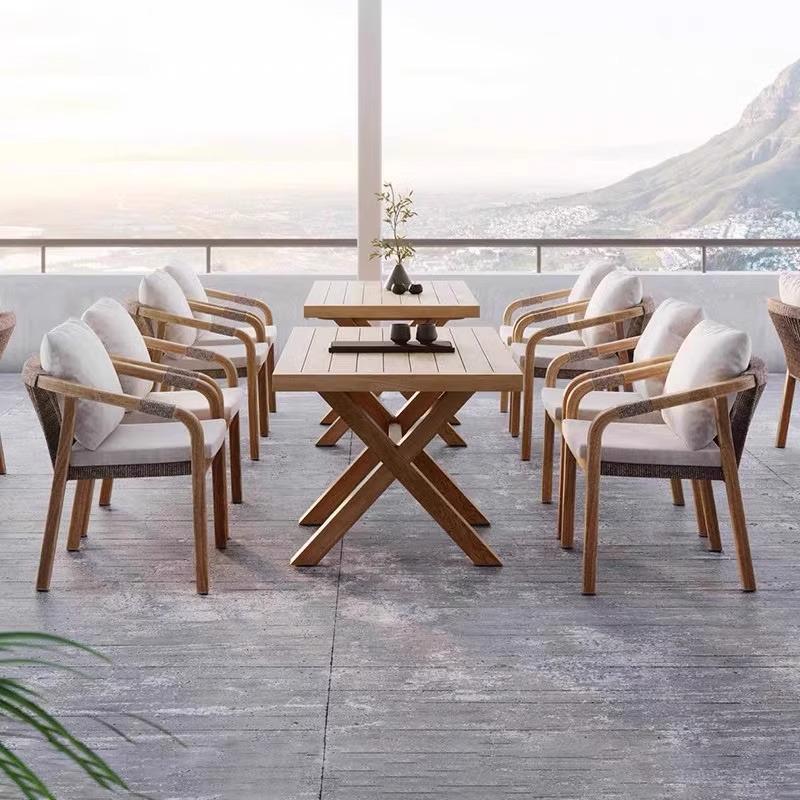 Teak Rattan Outdoor Dining Set: Waterproof Table & Chairs for Terrace or Garden