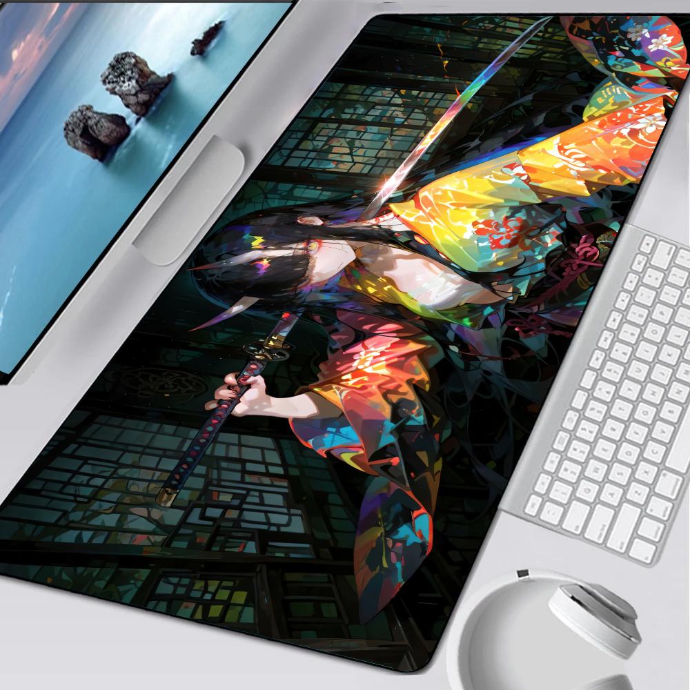 Anime Demon Girl Samurai Katana Mouse Pad Rubber Mat Laptop Xxl Mousepad Notebook Gamer Computer Table Gaming Accessories