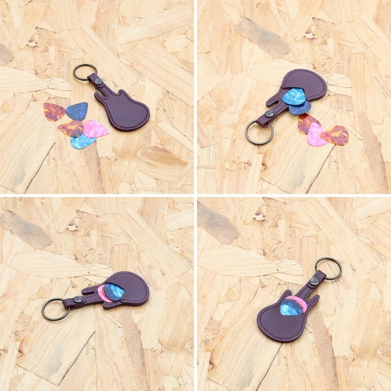PU Leather Picks Bag and Picks Carrying Case with Keyring for Guitar Bass Ukulele Guitar Picks Holder Case with 5 Picks