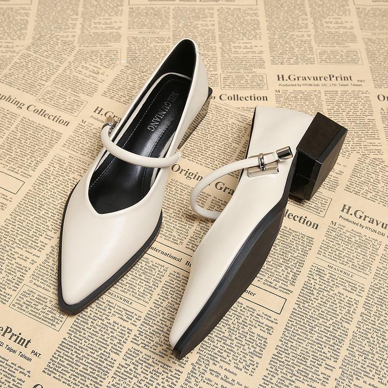 73598-1 Spring and Summer Women's Shoes 2025 Popular Versatile Comfortable Pointed Shallow Mouth Shoes Thick Heel Retro Single Shoes