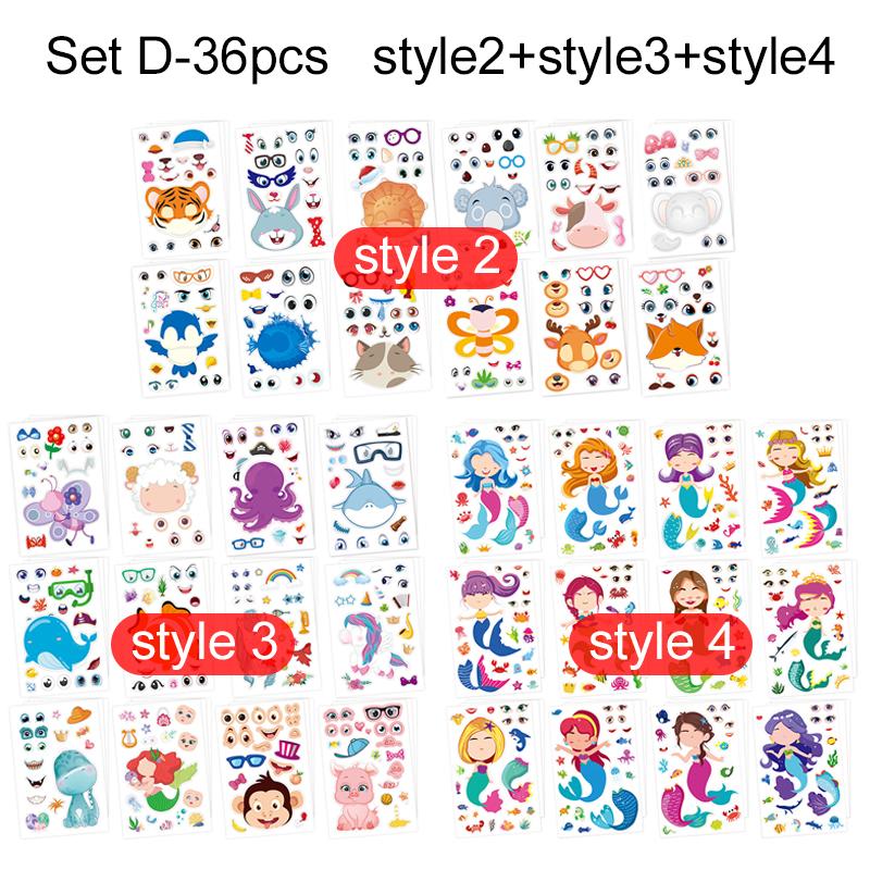 36/48pcs Children Face Changing Sticker Toy Cartoon Animal Stickers Reusable Waterproof Parent Child Interactive Toys TMZ
