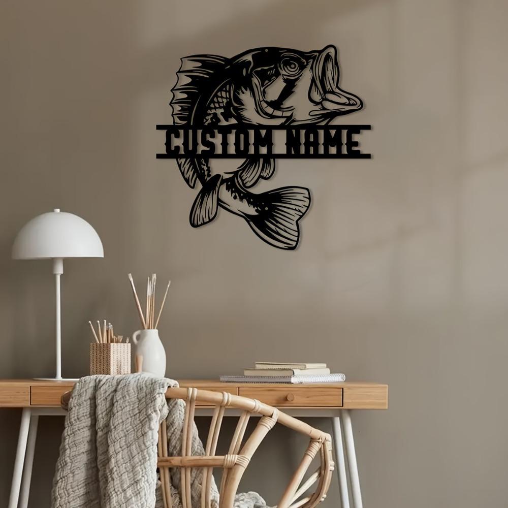 1pc Custom Metal Fish Wall Art, Personalized Fish Emblem for Home Office Lounge Decor, Rustic Name Sign for Veranda Terrace, Gift
