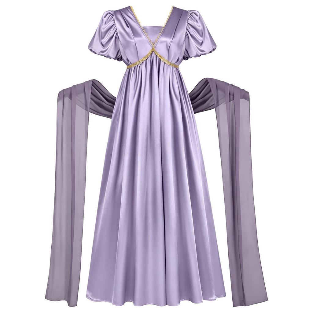 Regentenstil Kleid, elegante Ballonärmel fließender langer Rock, Damen Retro Palast Ball Kostüm, geeignet für Rollenspiele und Mottopartys