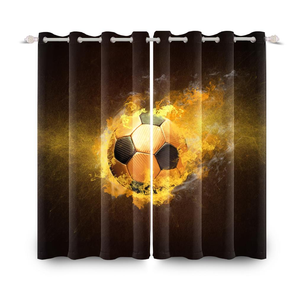 Football Soccer Theme Blackout Curtains Modern Sporty Design 2 Pcs Curtain For Bedroom Thermal Insulated Room Darkening Drapes