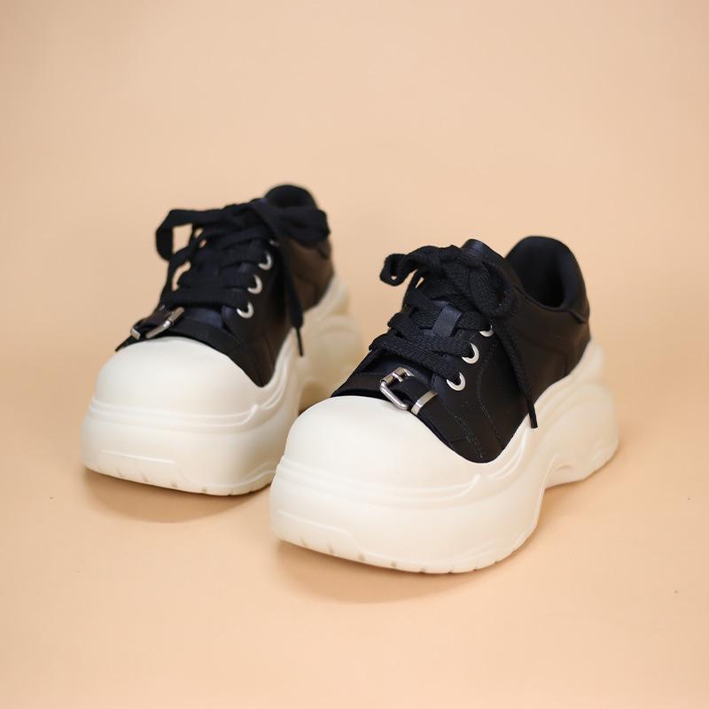 2025 Chic European Women's Big Head Sneakers with Buckle - Stylish, Thick Sole, Height Boosting Casual Shoes.