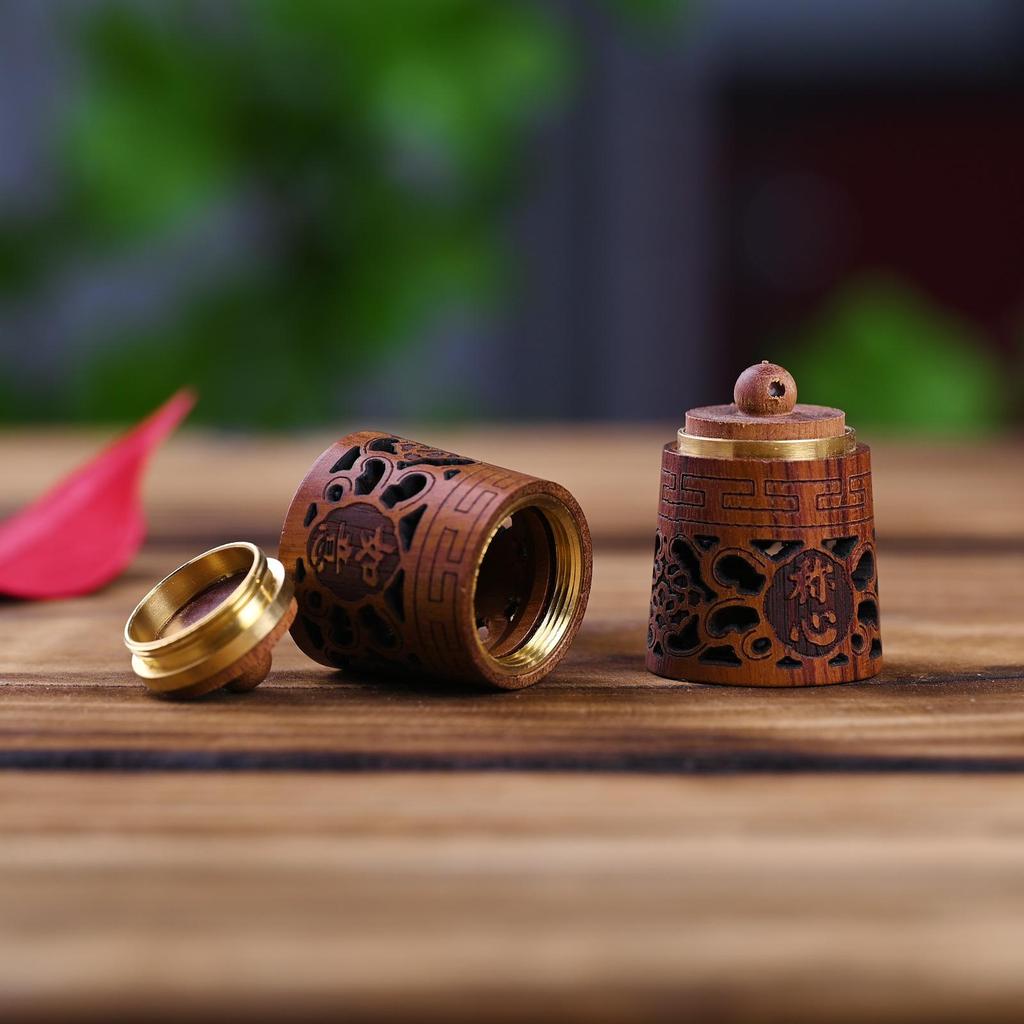 Red Sandalwood Acorn & Pine Cone Pendant Keychain with Screw-Open Wish Bottle