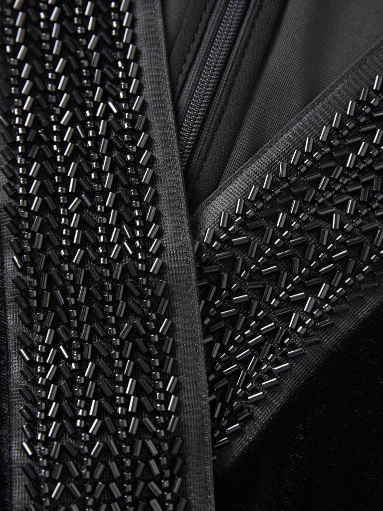 Luxurious Gold Velvet Beaded Evening Gown with Elegant Waist-Hugging Design and Flowing Hem