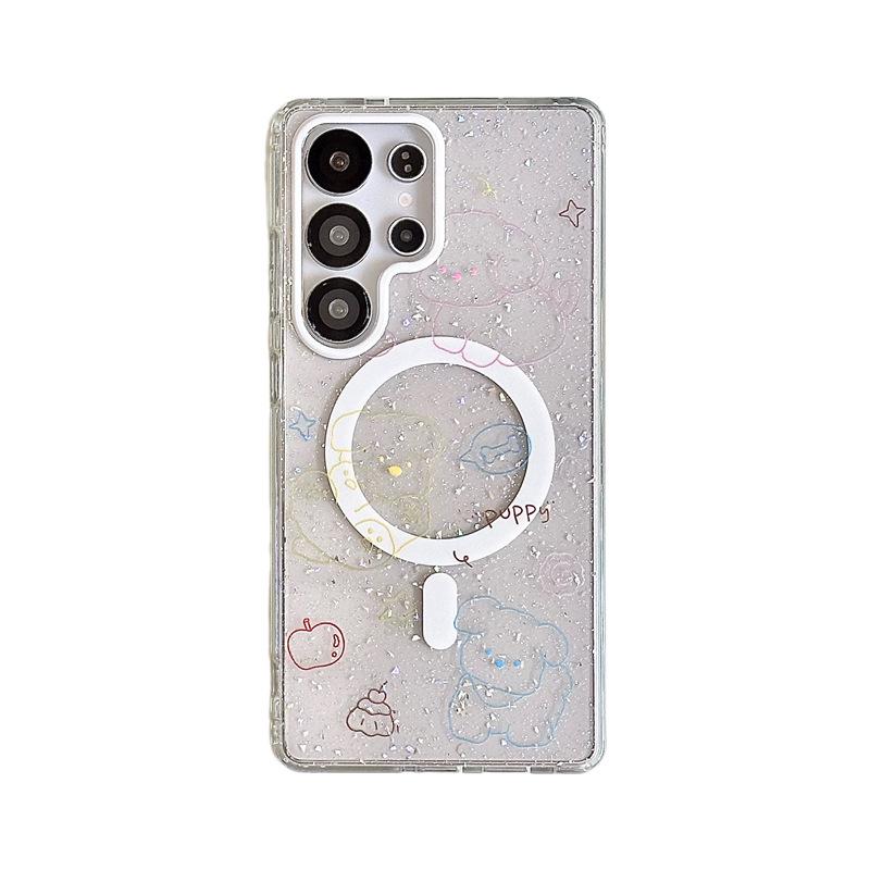 Cartoon Graffiti Small Cat Glitter Magnetic Phone Case for Samsung S25U, S24 Plus, S23 (2025)