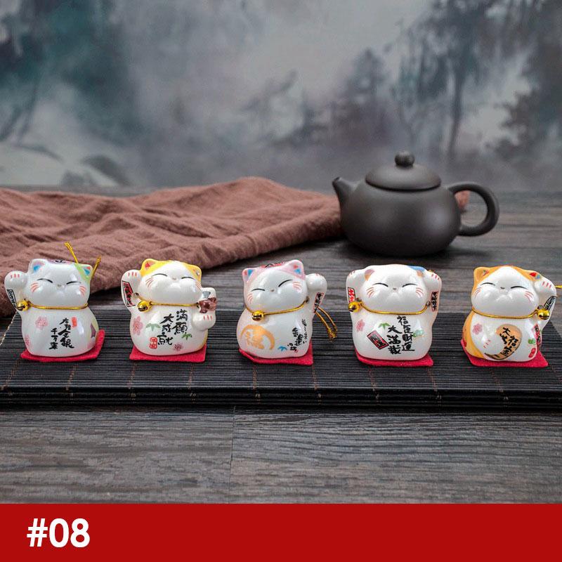 5 buc/set ornament de pisică norocoasă din ceramică japoneză pentru interiorul mașinii, decorațiuni interioare, Fortune Feng Shui, drăguț, mini figuri de desene animate, artizanat