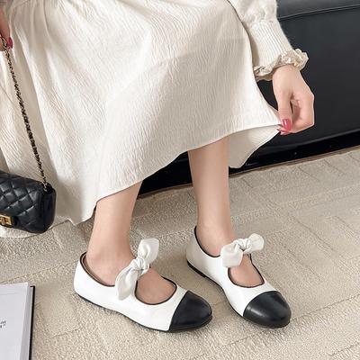 French Retro Small Fragrant Style Bow Mary Jane Shoes Women's 2025 New Cute Round Head Light Mouth Color Matching Flat Shoes