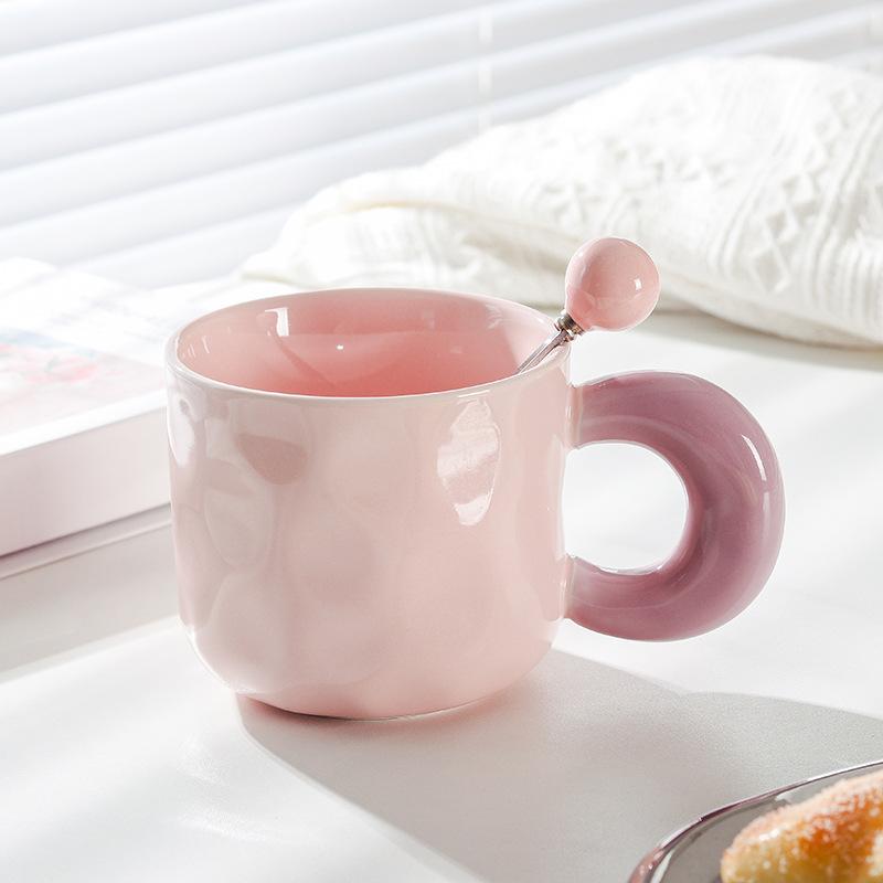 Hrnek Milk Fufu s víčkem a lžičkou, roztomilý dívčí, keramický hrnek na kávu s vysokým uchem, pro páry, do kanceláře, ke snídani