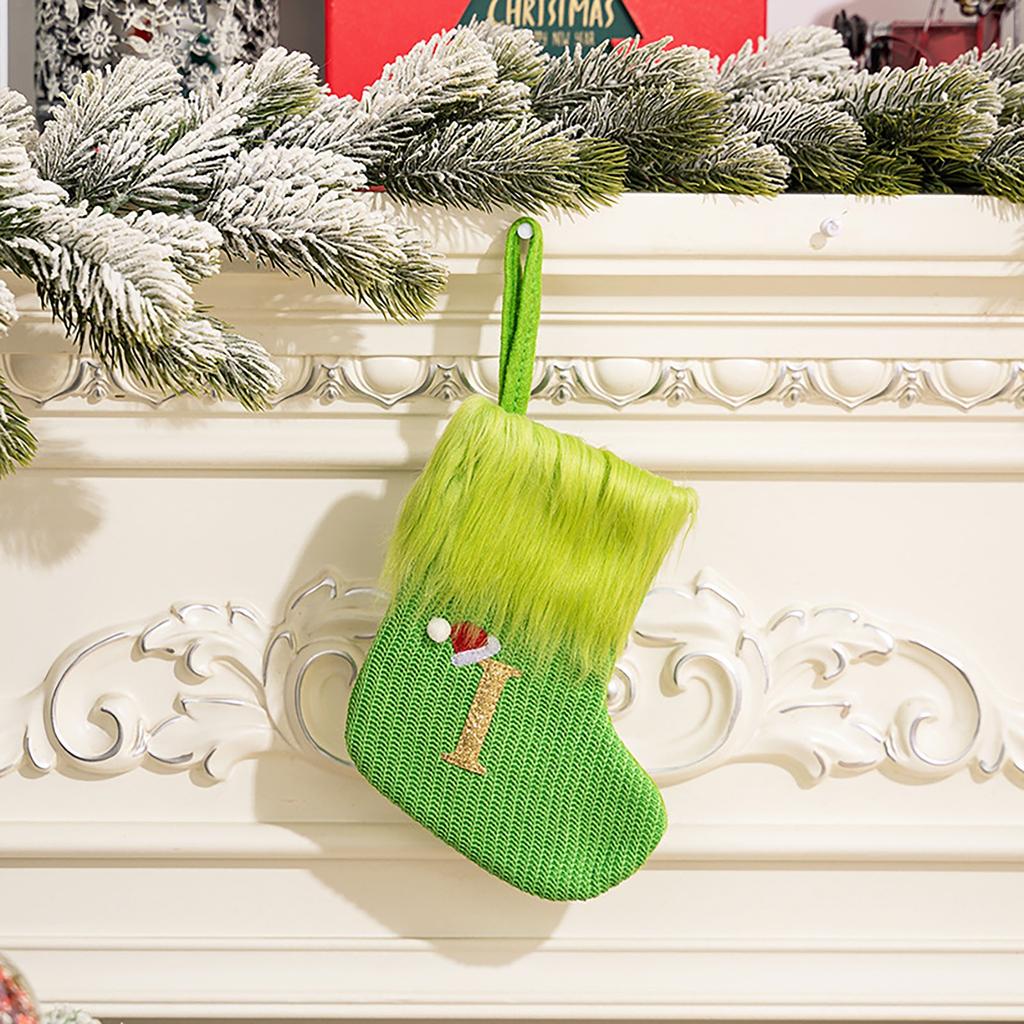 26 Letter Christmas Stockings Green, 8 Inch Christmas Stockings Suitable For Christmas Tree Fireplace Decorations