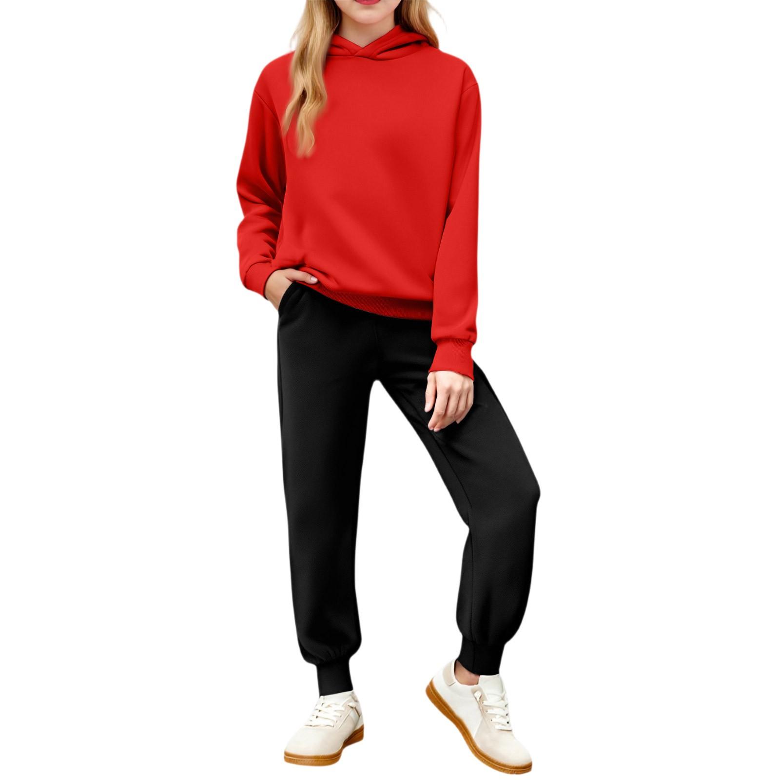 

Winter Boy And Girls Solid Color Long Sleeved Hooded Sweatshirt Two Piece Set Of Top And Pants 160 Кіновар