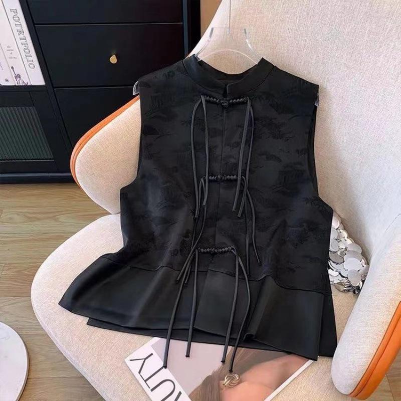 

Элегантный жаккардовый жилет: Новый китайский стиль для женщин среднего возраста L【For 80-100 jin】 чёрный