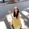 Seaside vacation travel Thailand super beautiful yellow suspender dress women's summer gentle wind waist French long skirt