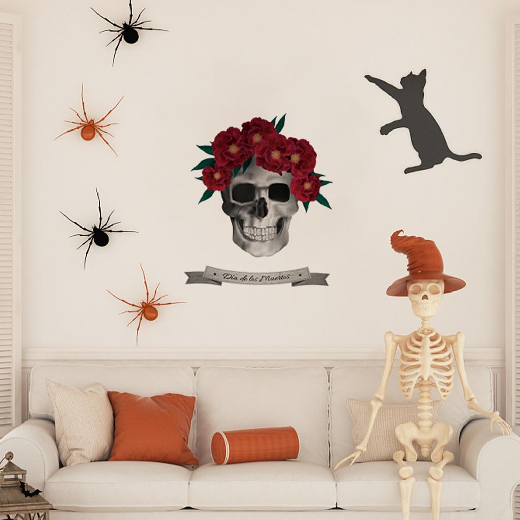 Halloween Skeleton Rose Home Wall Decal Chic Festival Floral Skull Wall Sticker Living Room Canvas Fabric Ffurniture Sticker