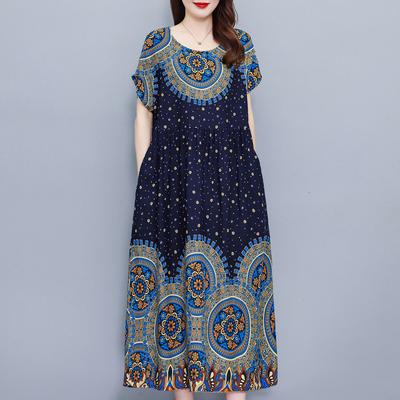 Casual Women's Dresses Plus Size Vintage Clothes Elegant Short Sleeve Long Dress