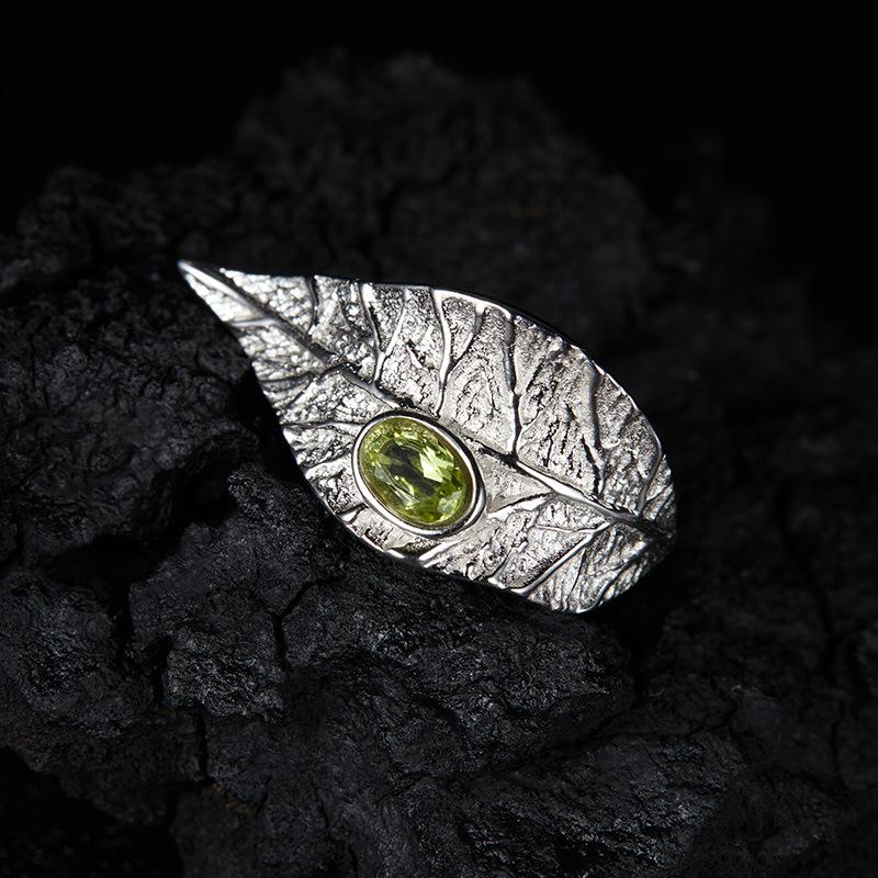 Original Leaf Design S925 Sterling Silver With Natural Garnet Topaz Peridot Colored Treasure Necklace Set