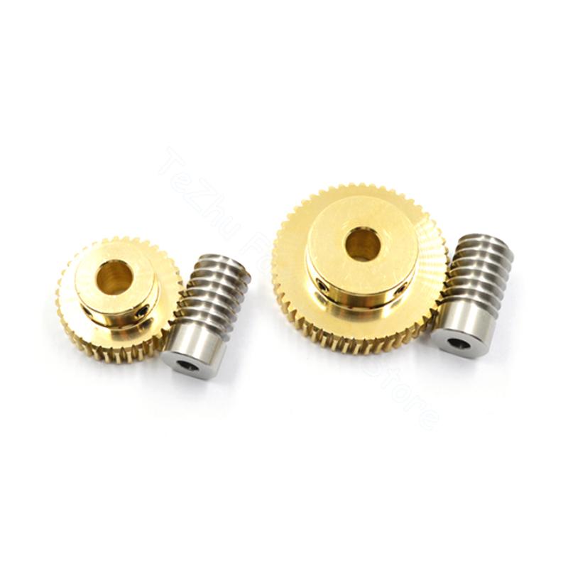 1 Set 1M Turbine Worm Gear with Worm Rod 1 Module 15 20 25 30 Teeth Brass Gear 45# Steel Worm Rod Drive Ratio 1:15/20/25/30