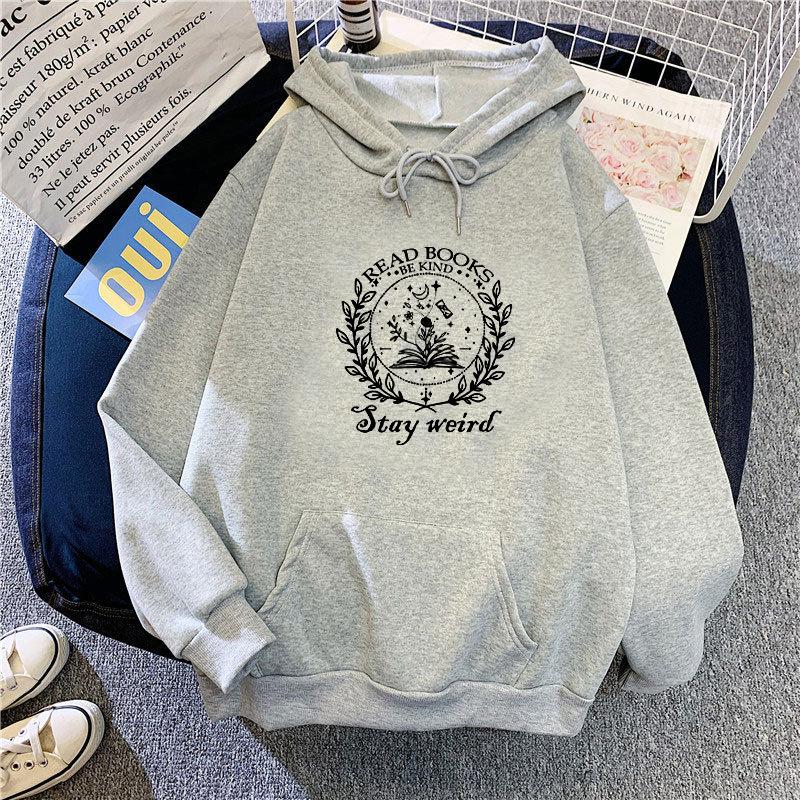 Plus Size Women's Black Hooded Hoodie for Autumn Ladies Letter Print Oversize Long Sleeve Sweatshirt