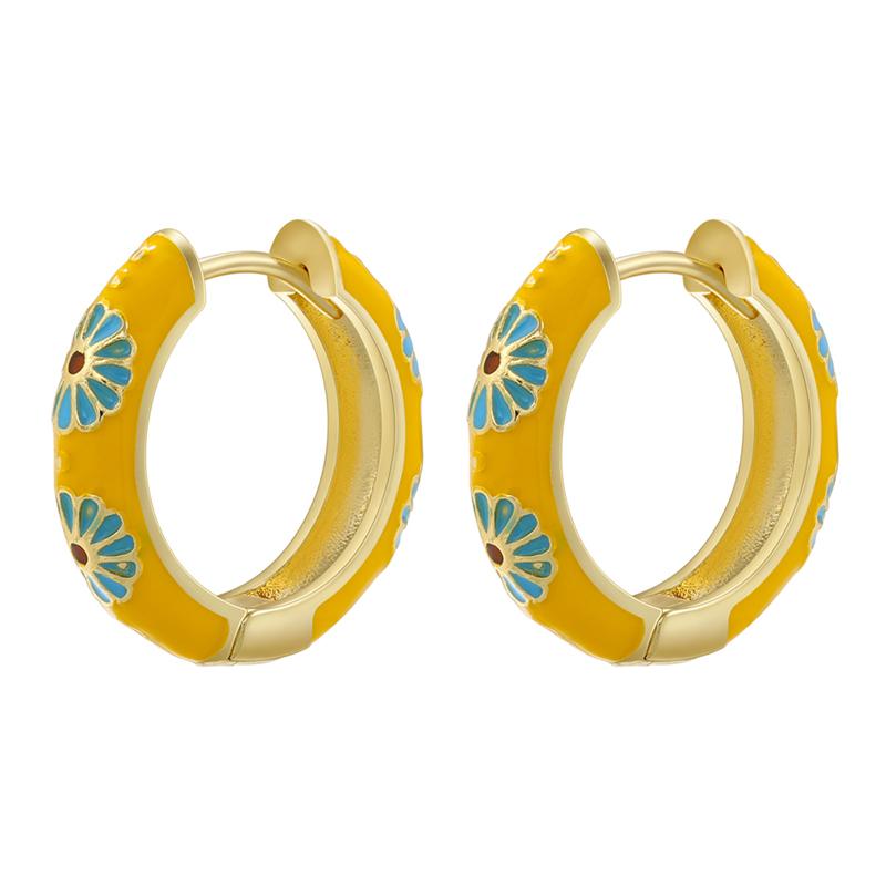ZHUKOU Retro Little Daisy Hoop Earrings Gold Enamel Hoops Women Colorful Women Round Huggie Earrings VE843