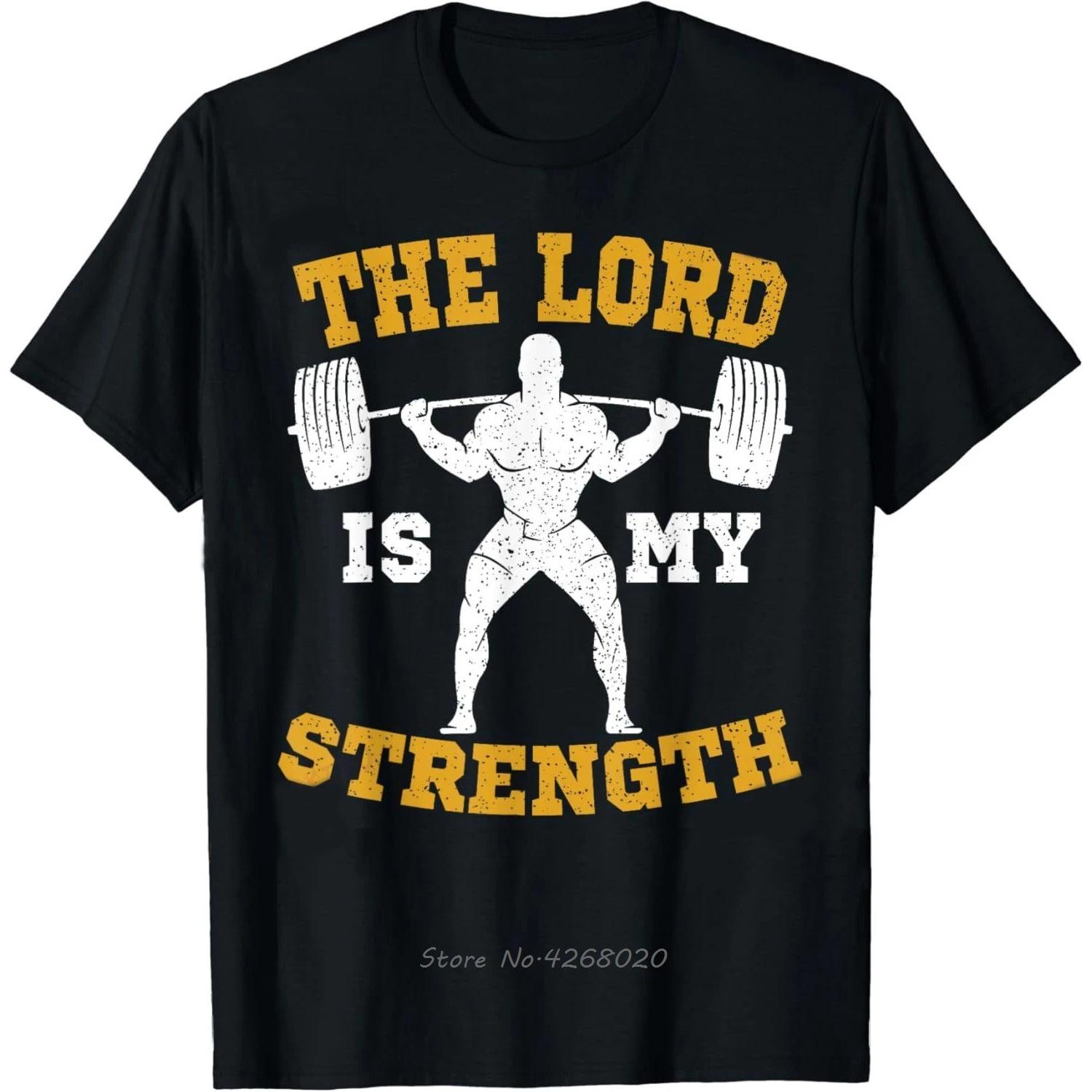 Jesus Workout The Lord Is My Strength Christian Gym T-Shirt Vintage Cotton Tshirt Funny Print Men s Clothing Fitness T Shirt S