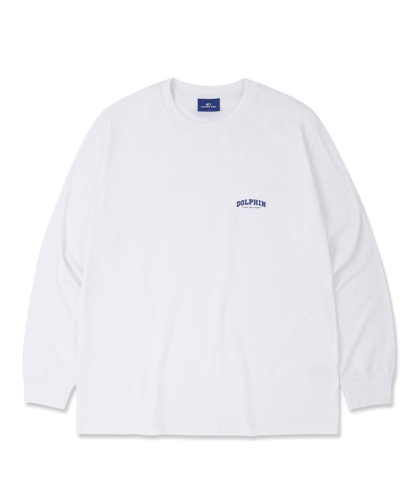 DOLPHIN WAVE APPAREL Dolphin Arch Logo Long Sleeve T-Shirt White