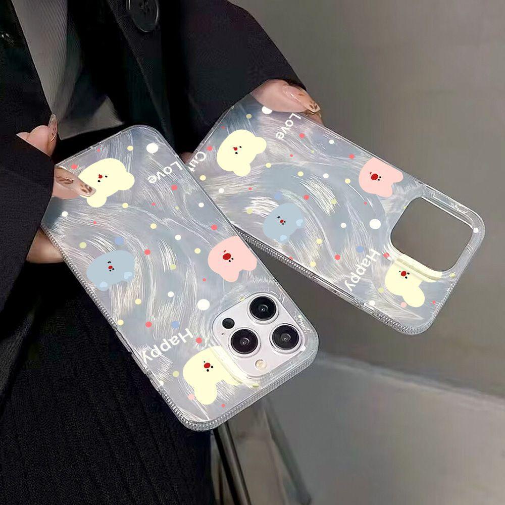 Color Polka Dot Bear Head for iPhone17promax Apple 16 Mobile Phone Case 14/13 Large Hole 15 Laser