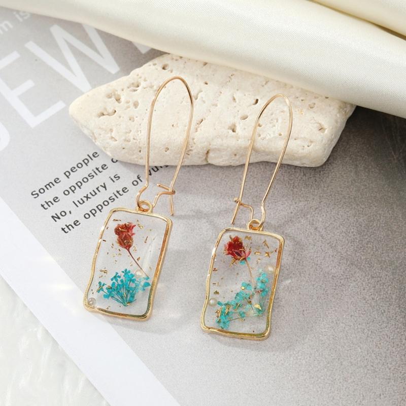 Dry Flower Drop Earrings Dried Flower Dangle Earrings Alloy Material Jewelry