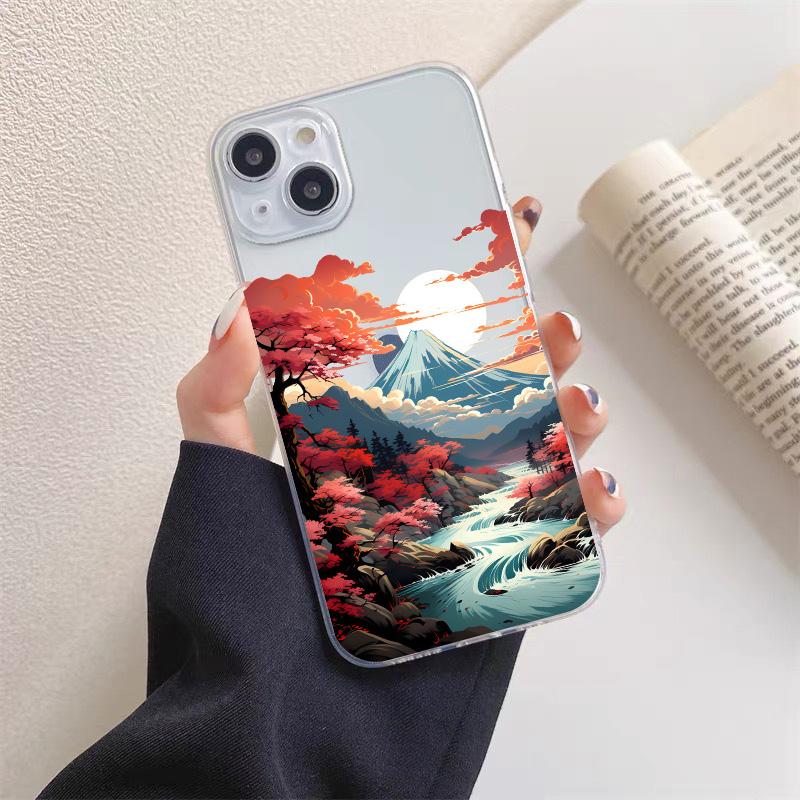 INS Fuji Mountain Landscape Sunset Clear Phone Case For iPhone 11 12 13 Pro Max Mini 14 Plus Pro Max X XR XS 7 8 Plus Back Cover