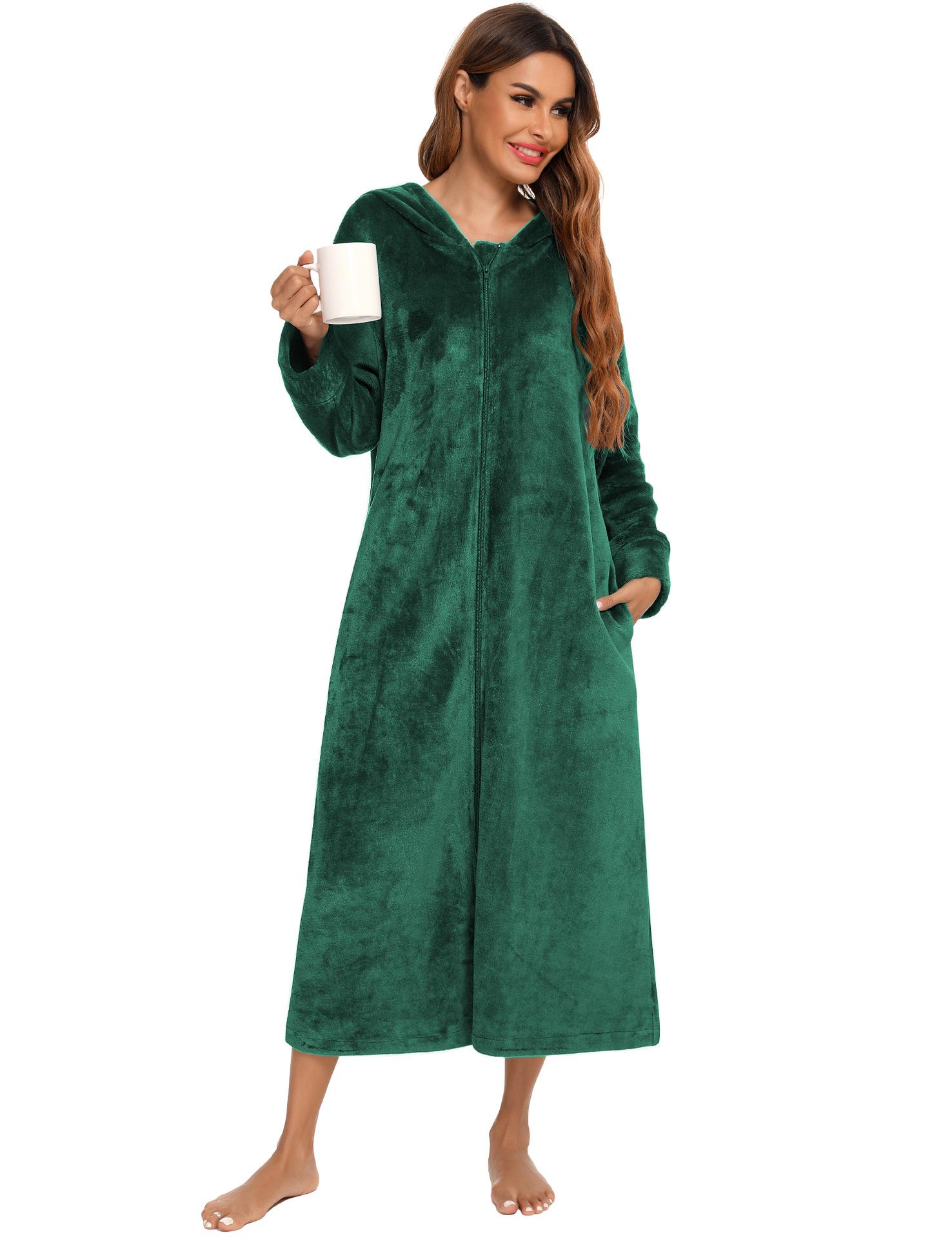 

Фланелевий халат на блискавці з капюшоном - Унісекс піжама з довгим рукавом для осені/зими Extra Large зелений