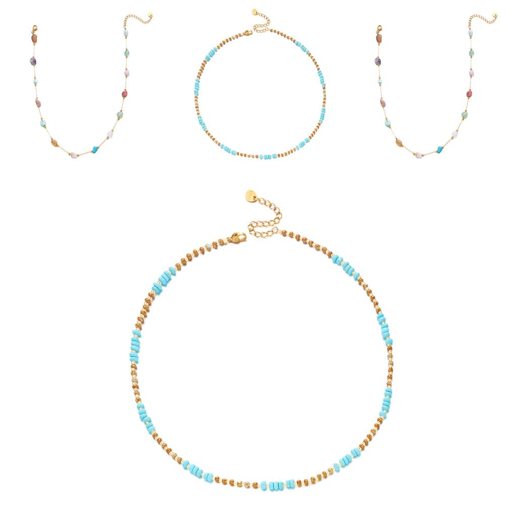 Bohemian Turquoise Shell Pendant Necklace With Stainless Steel Chain For Summer Vacation Style