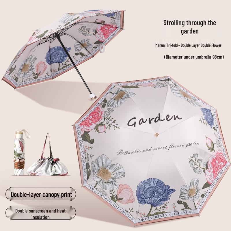 

Двухслойный складной зонт с солнцезащитным козырьком, солнцезащитным кремом и защитой от УФ-излучения (UPF50+) - Черный и двойного назначения: для солнца и дождя. Refer to SKU for size