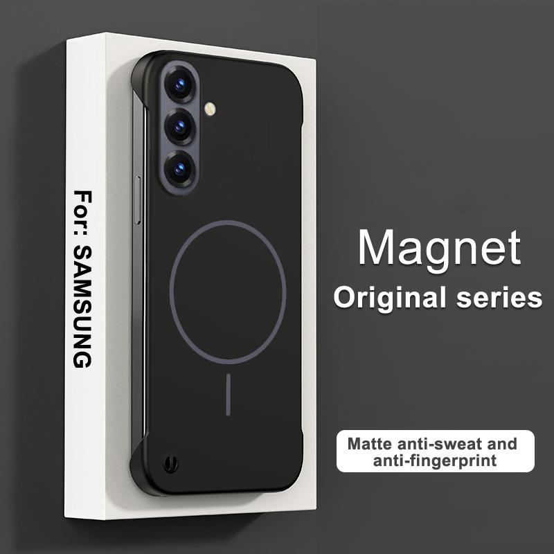 

For Magsafe Frameless Magnetic Case For Samsung S26 S25 S24 S23 S22 S21 S20 FE Plus Note 20 Ultra Solid Color Hard PC Back Cover Galaxy S22 5G чёрный