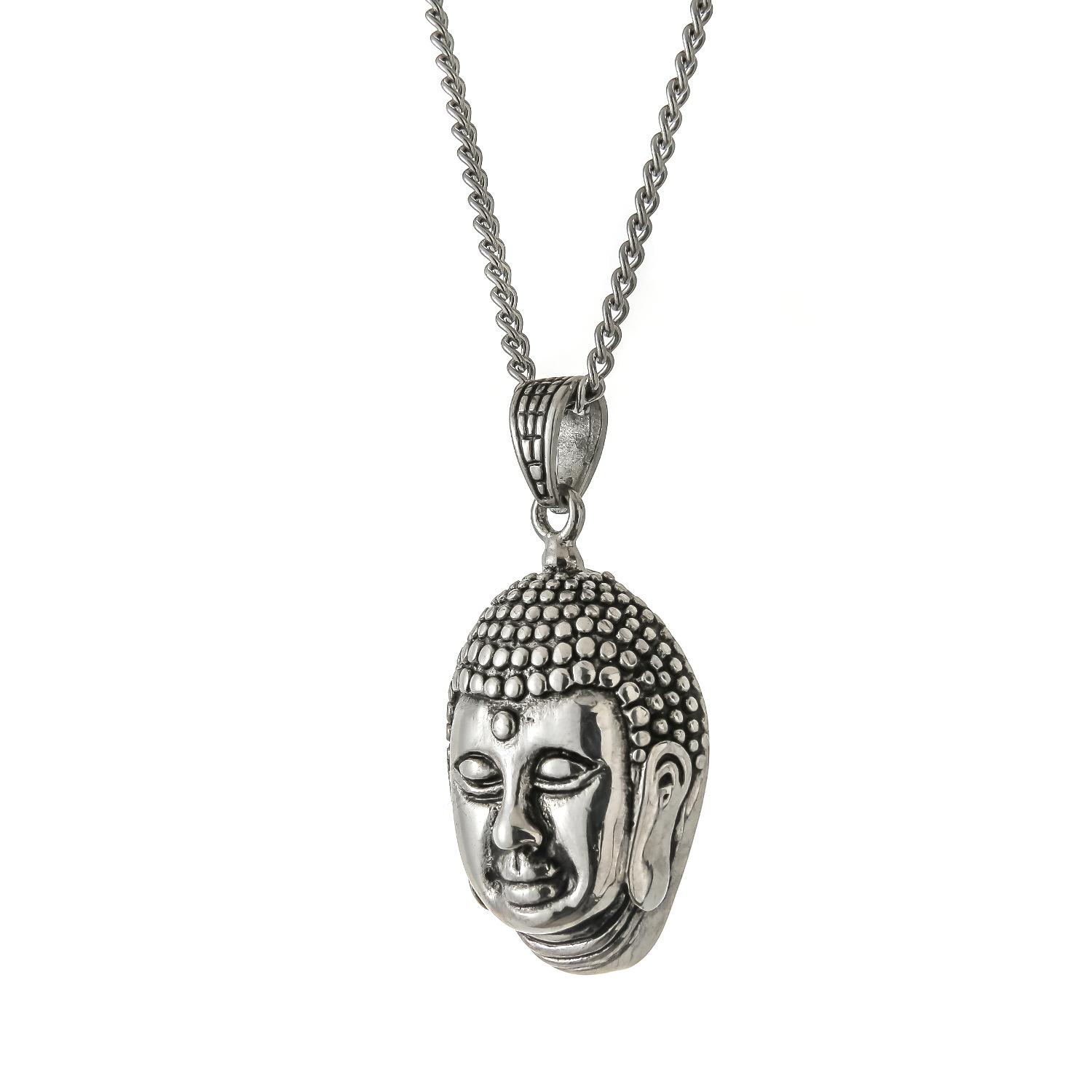 Buddha statue stainless steel pendant, retro trendy man exaggerated necklace, titanium steel Buddha head pendant.