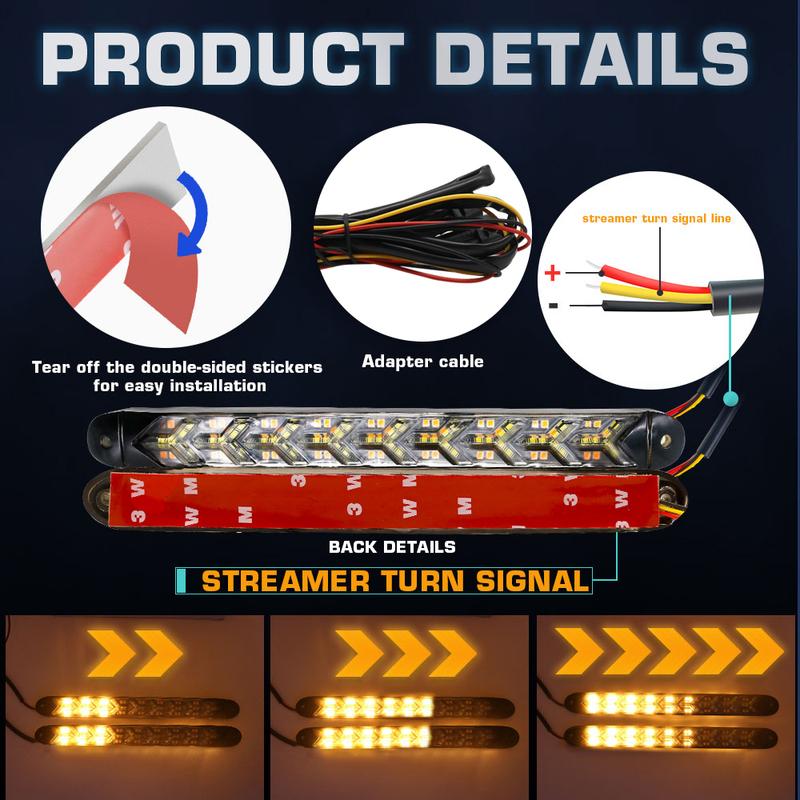 2pcs 9LED Car Daytime Running Light 12V HID DRL Driving Turn Signal Fog Light 6000K White Amber Sequential Light Bar