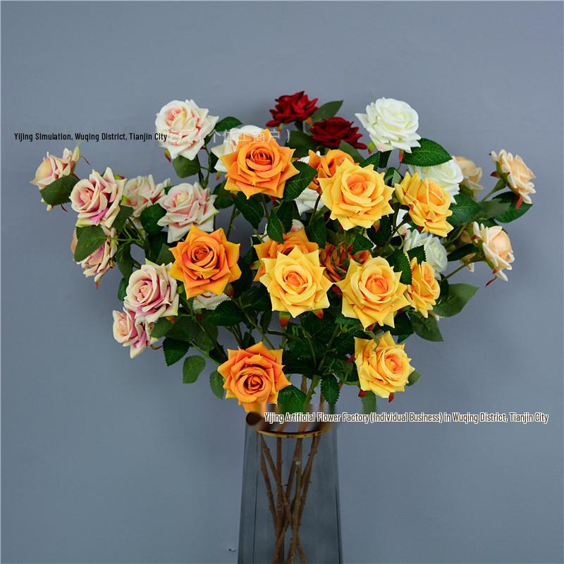 6-Head Angled Rose Artificial Flowers for Wedding Hall, Garden, and Landscape Styling