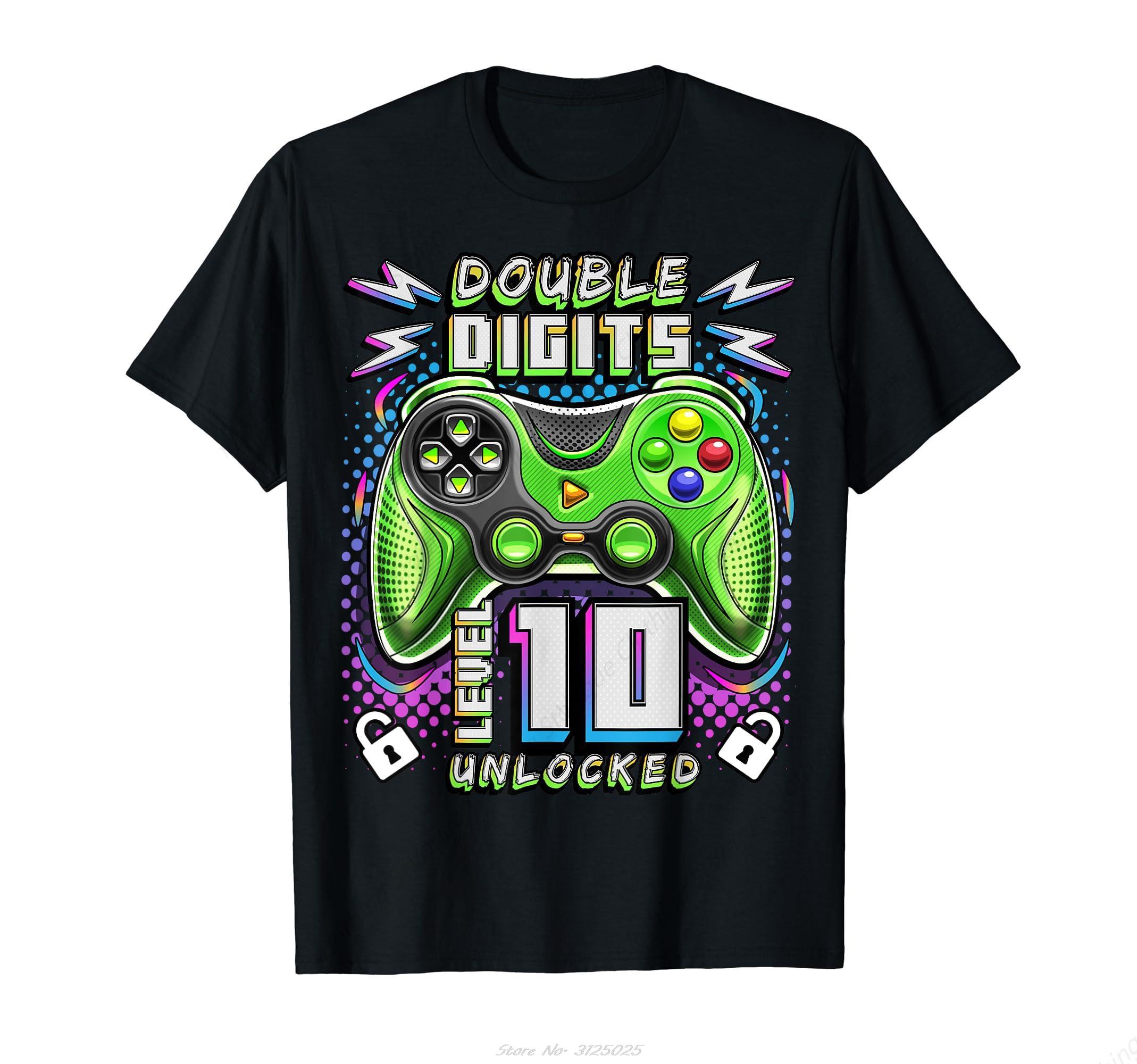 

Double Digits Level 10 Unlocked Video Game Boy Mens Clothing Cotton Tshirt Prevailing Soft Cotton T Shirt Daily Leisure Tshirt 3XL