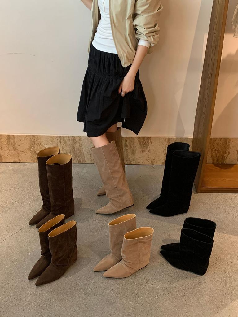 Retro Niche Long Boots Pointed Inner Height Increase Straight Boots Autumn and Winter Thin Sleeve High Boots