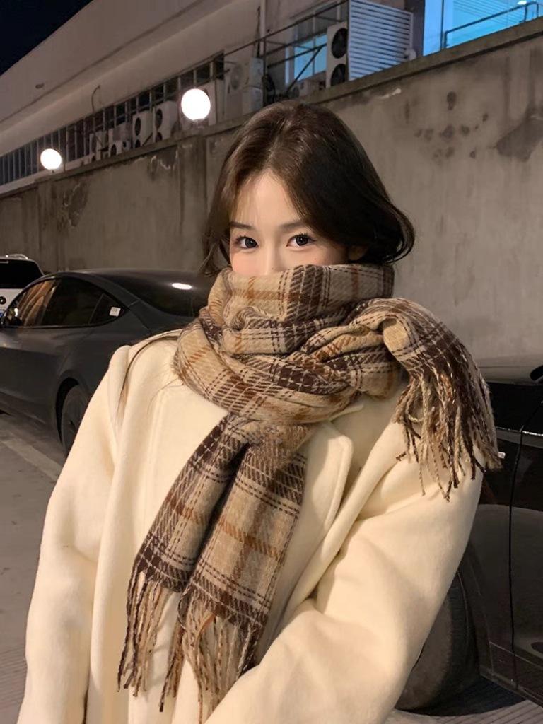 

Повседневный шарф с кисточками, модная персонализированная тканая этикетка в клетку, ветрозащитный, зимний, теплый и удобный, защита шеи, универсальная имитация 190cm*50cm210g