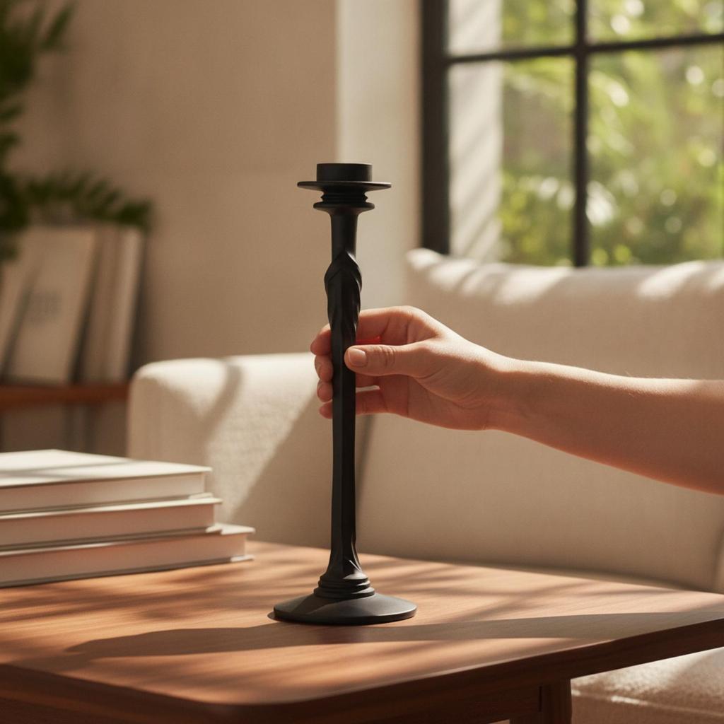 Black Pedestal Candle Holder with Round Base Sturdy for Entryway